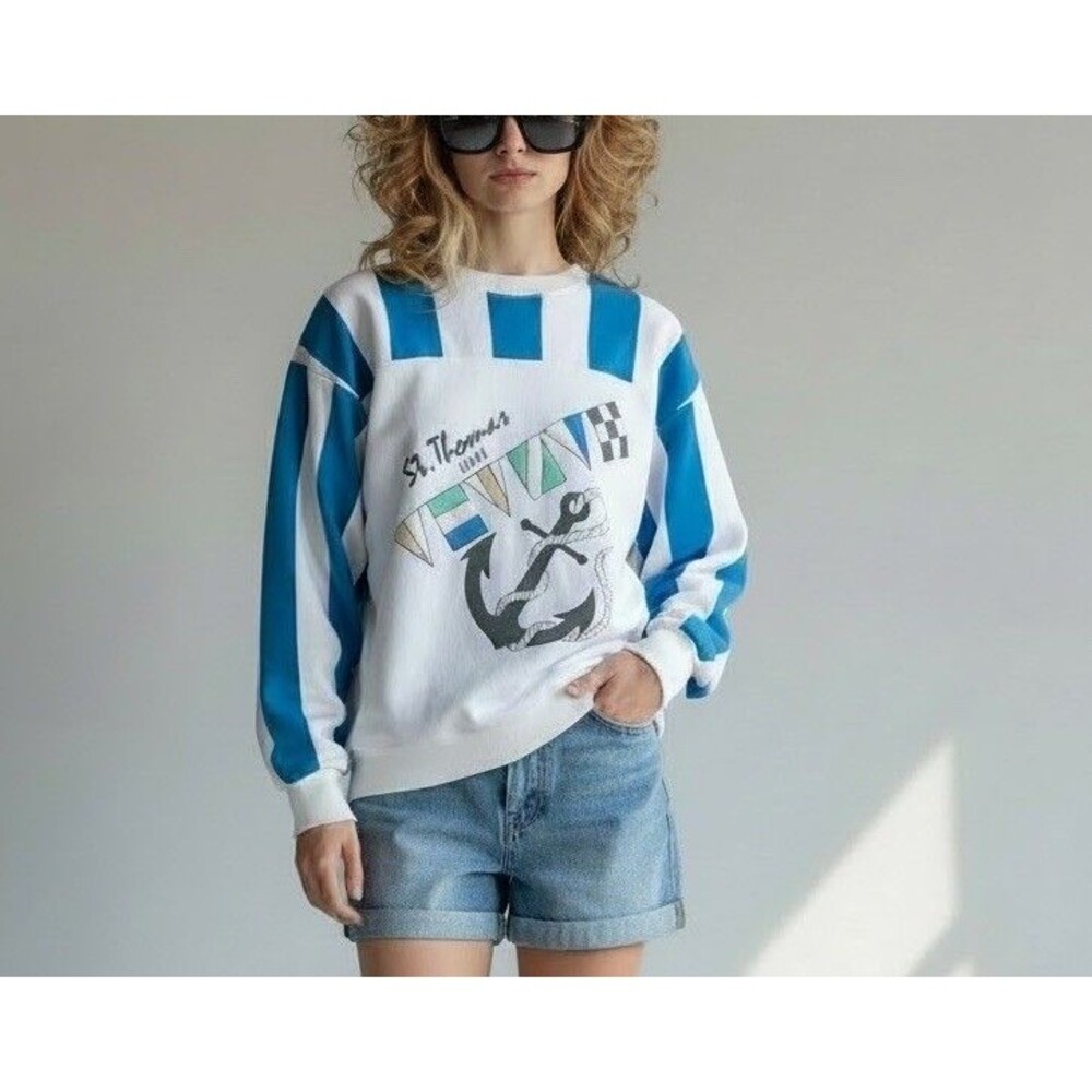Vintage 80s Sweatshirt Resort Boating Preppy St Thomas Rags To Riches L